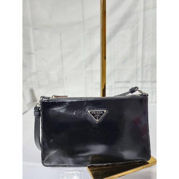 Authentic PRADA Spazzolato Mini Patent Leather Shoulder Bag Black - Picture 9 of 16